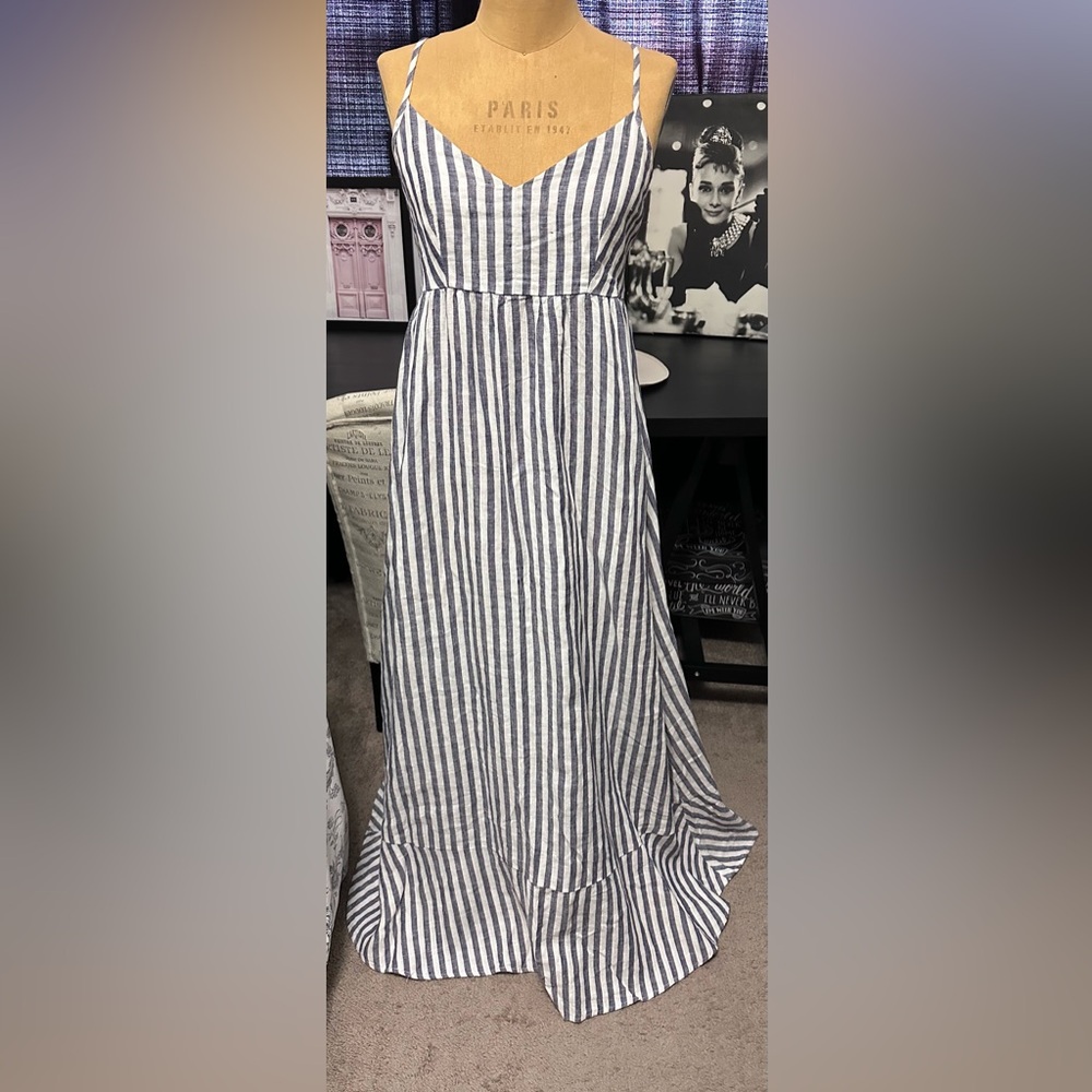 Striped Navy and White Maxi Skirt with Spaghetti Straps